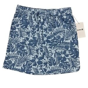 NWT HURLEY GIRLS Pull On Drawstring Skirt‎ Hawaiian Tropical Blue - L 12-13 yrs